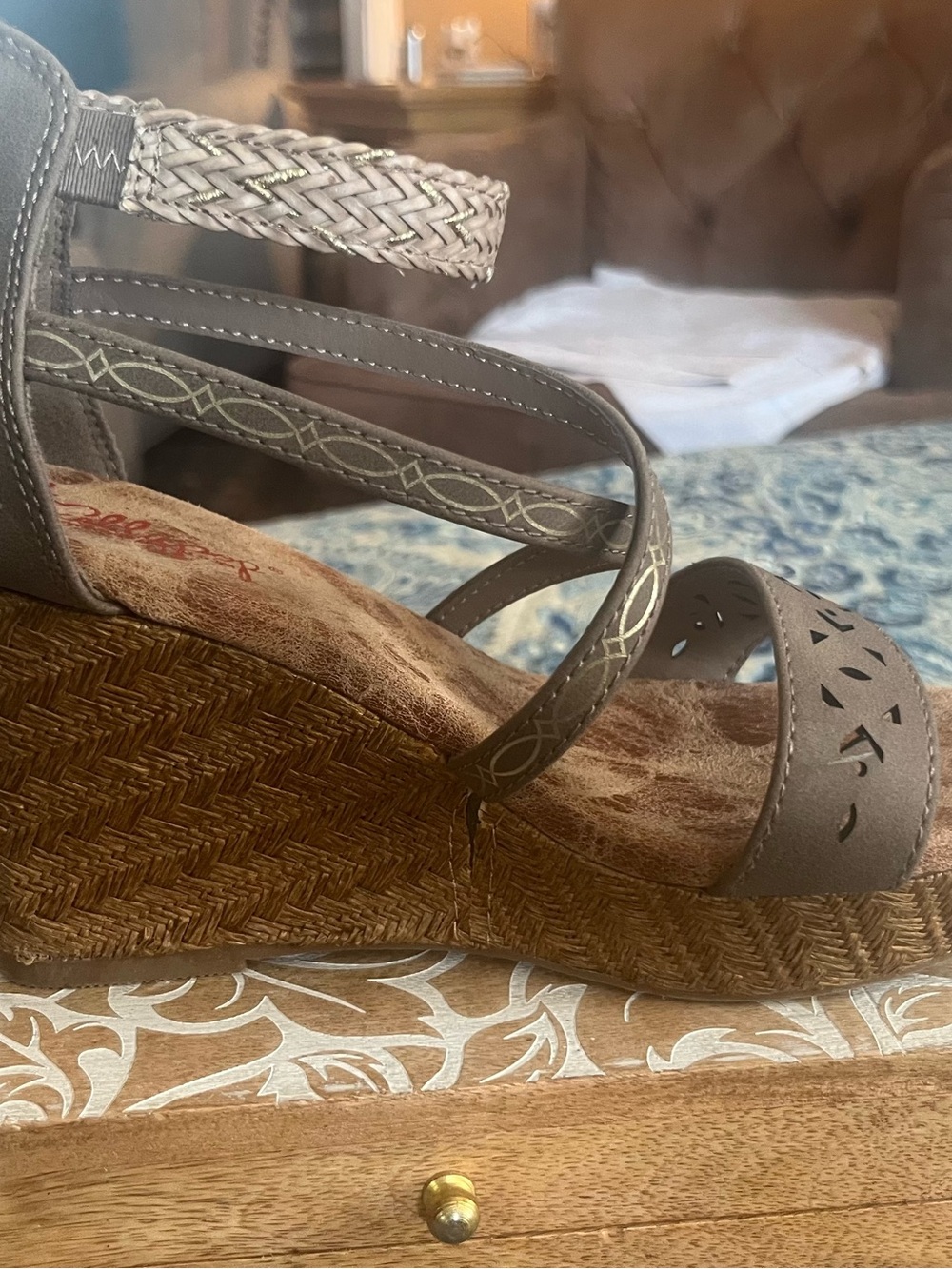Jellypop Taupe Braided Memory Foam Ankle Strap Wedge Sandals Sz 6.5 - Picture 6 of 8